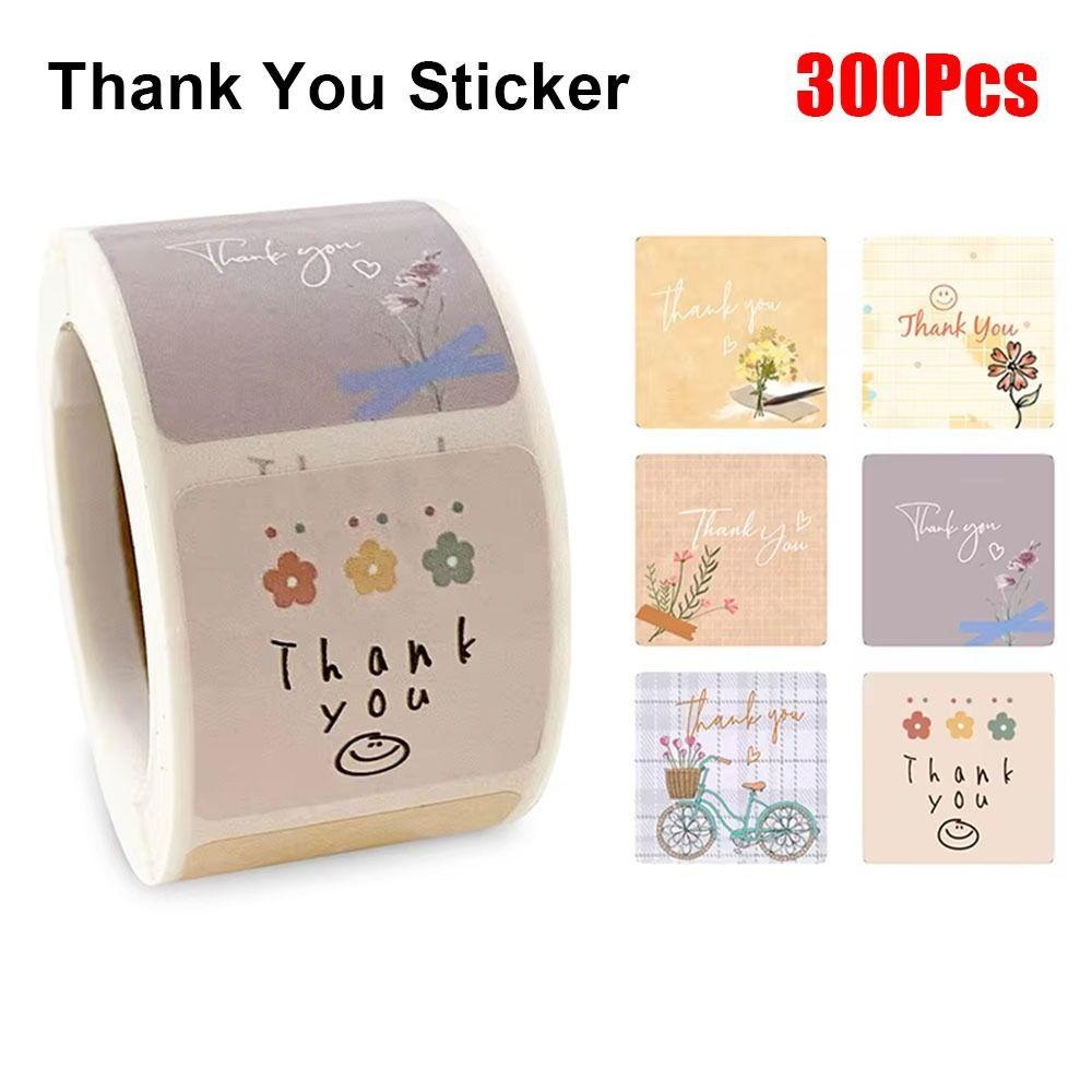 300Pcs/Roll Floral Thank You Sticker Cute Seal Sticker Durable Baking Envelope Label  Gifts Decor