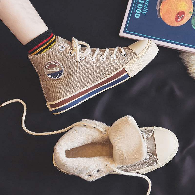 Brand Velvet High-top Canvas Shoes Women's 2025 New Winter Thickened Broken Size Two Cotton Versatile Warm Cotton Shoes Board Shoes