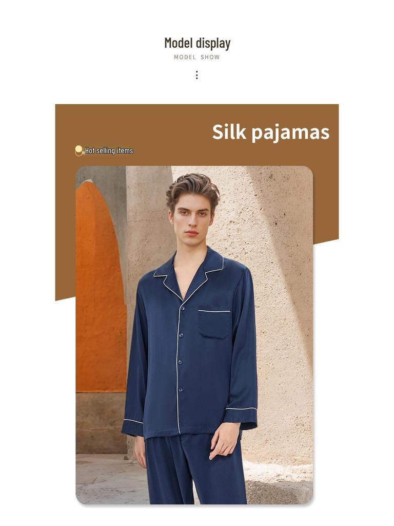 2026 Men's 19 Momme Heavyweight Mulberry Silk Pajama Set - Long Sleeve & Pants for Spring/Summer