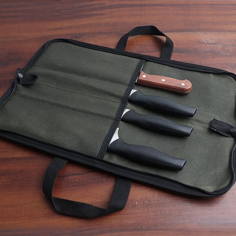 Portable Canvas Knife Storage Bag Chef Picnic Camping Barbecue Kitchen kitchenware Storage Bag Chef Wear-resistant Handbag