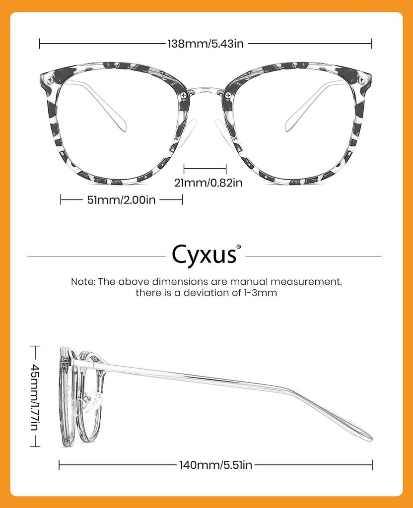 Clear Blue Light UV Unisex Eyeglasses [Cyxus] Stylish, Oversized, Lenses, Cut, Protection, (8169T10 Tortoiseshell)