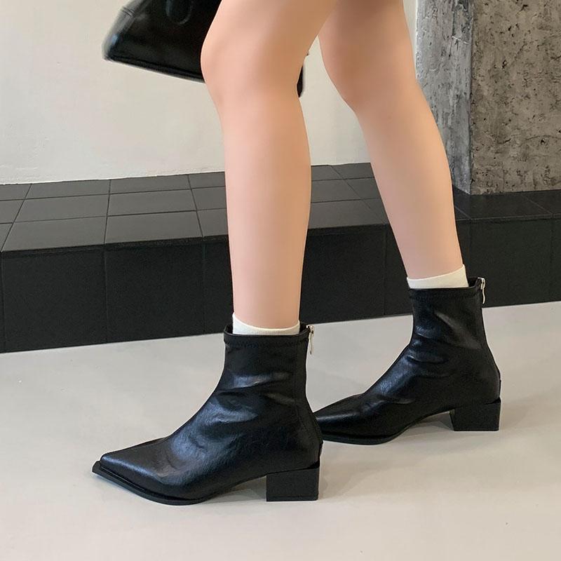 Mode Mode Stretch Damen Stiefeletten mit Absatz Schuhe Spitzschuh Damen Moderne Kurze Stiefel Weiblich Reißverschlüsse Schuhe Pumps