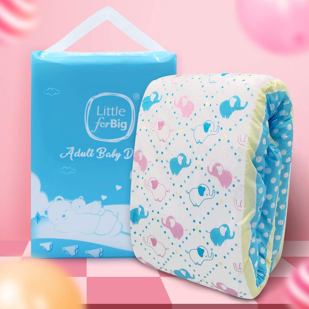 LittleForBig Adult Diaper Pants Cute Design [Baby Elephant] Blue 2-Pack M