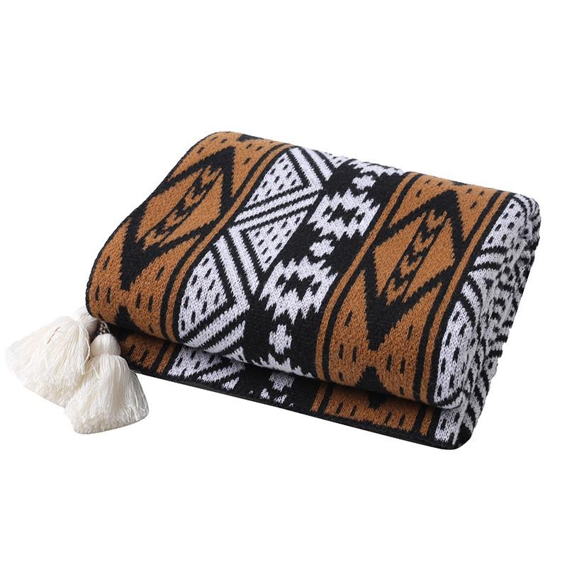 Bohemian Thick Fleece Blanket Office Nap Bed Throw Airplane Travel Cozy Warm Lightweight Soft Acrylic 130x170cm