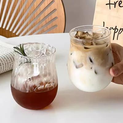 Tasse en Verre Ins 350ML Tumbler Résistant à la Chaleur Tasse à Café Transparente Forme Tulipe Mug à Thé Jus Lait Verre à Eau Maison Mug rayé