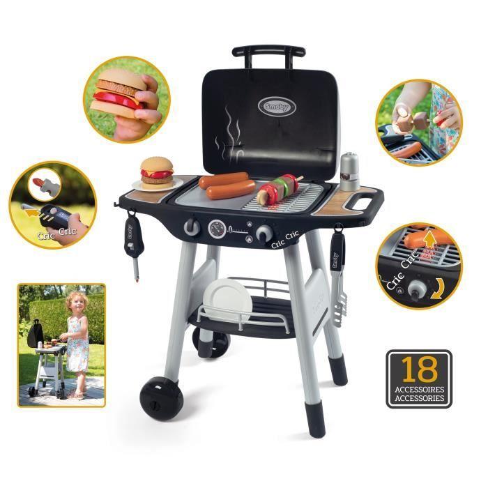 Smoby BBQ Grill - Barbecue for Children - 18 Accessories - Retractable Flame and Sound Button Functions - Made In France
