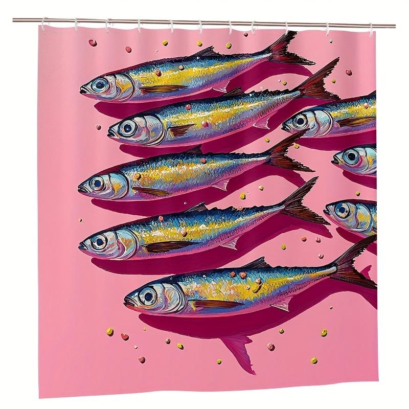 1pz Tenda da Doccia Sardina Vivace - Design Pesce Rosa con Ganci, Tessuto in Poliestere Facile da Pulire, Perfetta per il Bagno