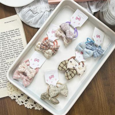 Korean Style Floral Plaid Bow Hair Ties for Girls - High Elastic Ponytail Accessories