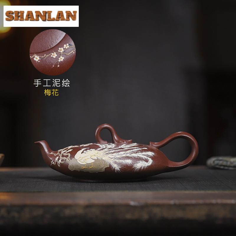 230ml Traditional Yixing Purple Clay Teapots Handmade Flower Bird Pot Raw Ore Purple Mud Kettle Chinese Zisha Tea Set Teaware