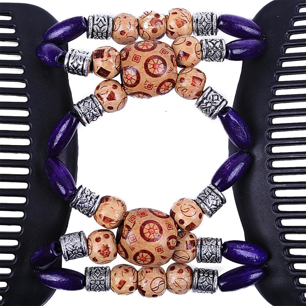 Women Simulation Wood Double Stretchy Hair Beaded Comb Clip