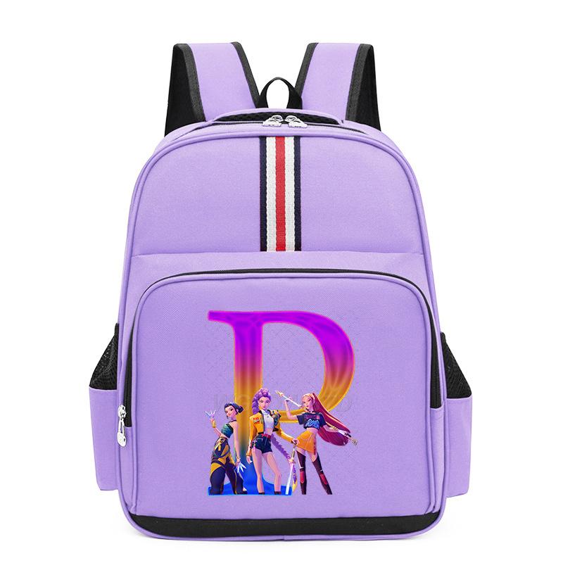 College Style Trend 26 Letter Printing Anime Cartoon Large Capacity Burden Reduction Backpack Casual Student School Bag