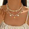 2-teilige mehrschichtige Seestern-Muschel-Halskette Glasperlen Perlen Boho Strand Sommer Trendiger Schmuck für Damen