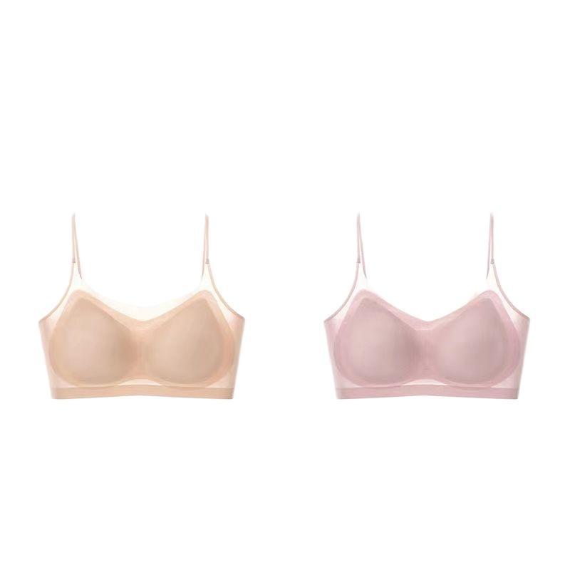 

Летнее ультратонкое нижнее белье для женщин, маленькая грудь, сборка, антипровисающий бесшовный бюстгальтер Ice Silk, большая грудь, маленький спортивный бюстгальтер-труба 2XL розовый/абрикосовый