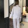 2025 Women's Light Luxury Leopard Print Ice Silk Pajamas Set - Lapel, Long Sleeve, Long Pants, Wear Indoors or Outdoors.
