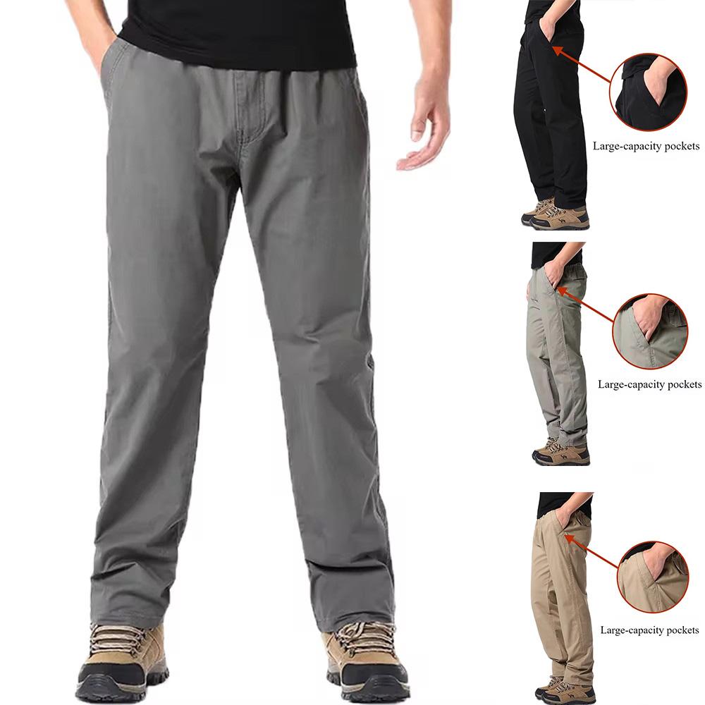 Wiosenne jesienne modne spodnie casualowe dla mężczyzn bawełniane spodnie cargo w jednolitym kolorze z elastyczną talią proste nogawki streetwear męskie spodnie joggers