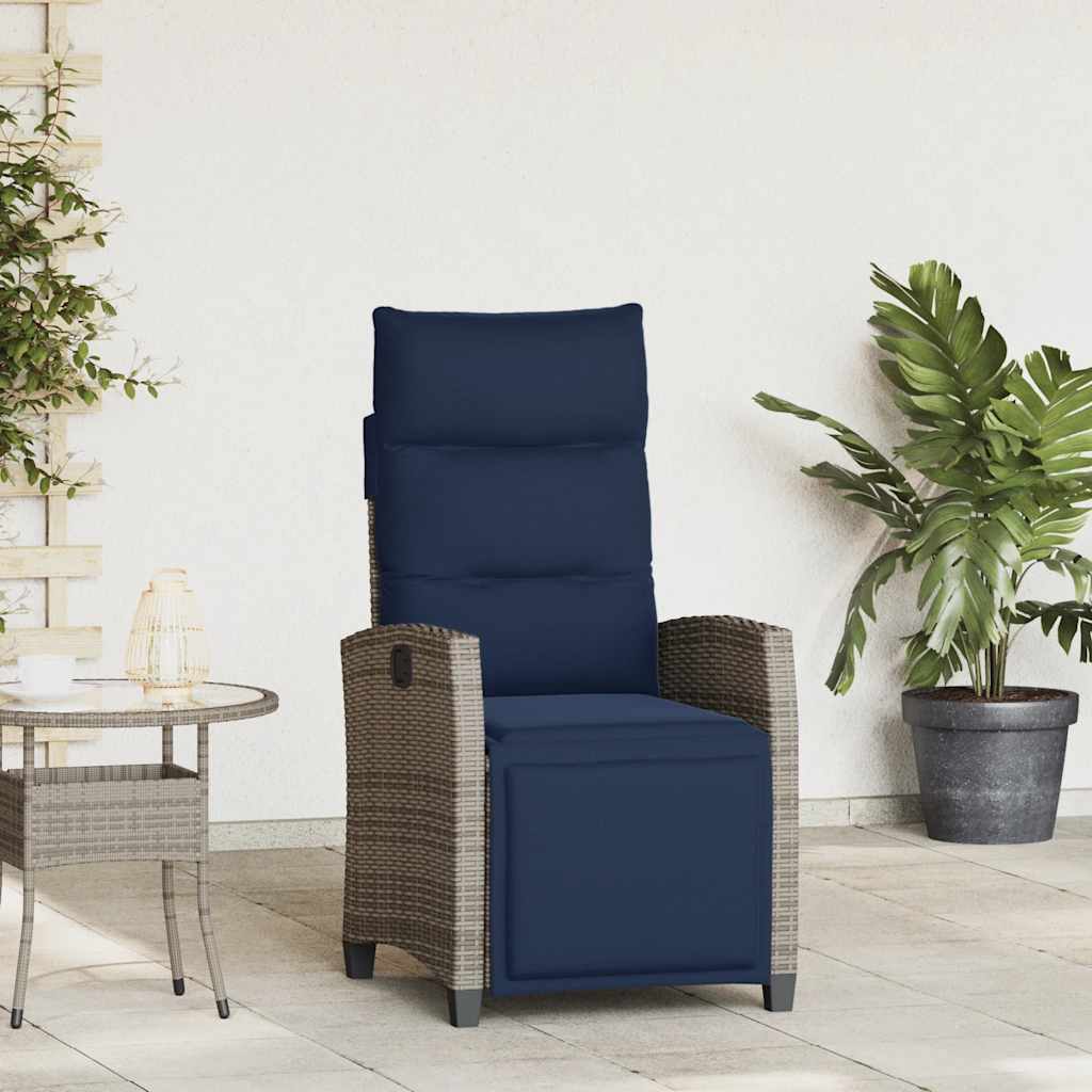 Relax garden chair with side table adjustable grey poly rattan