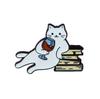 Adorable White Cat Drinking Alcohol Brooch - Cartoon Badge for Backpacks and Accessories
