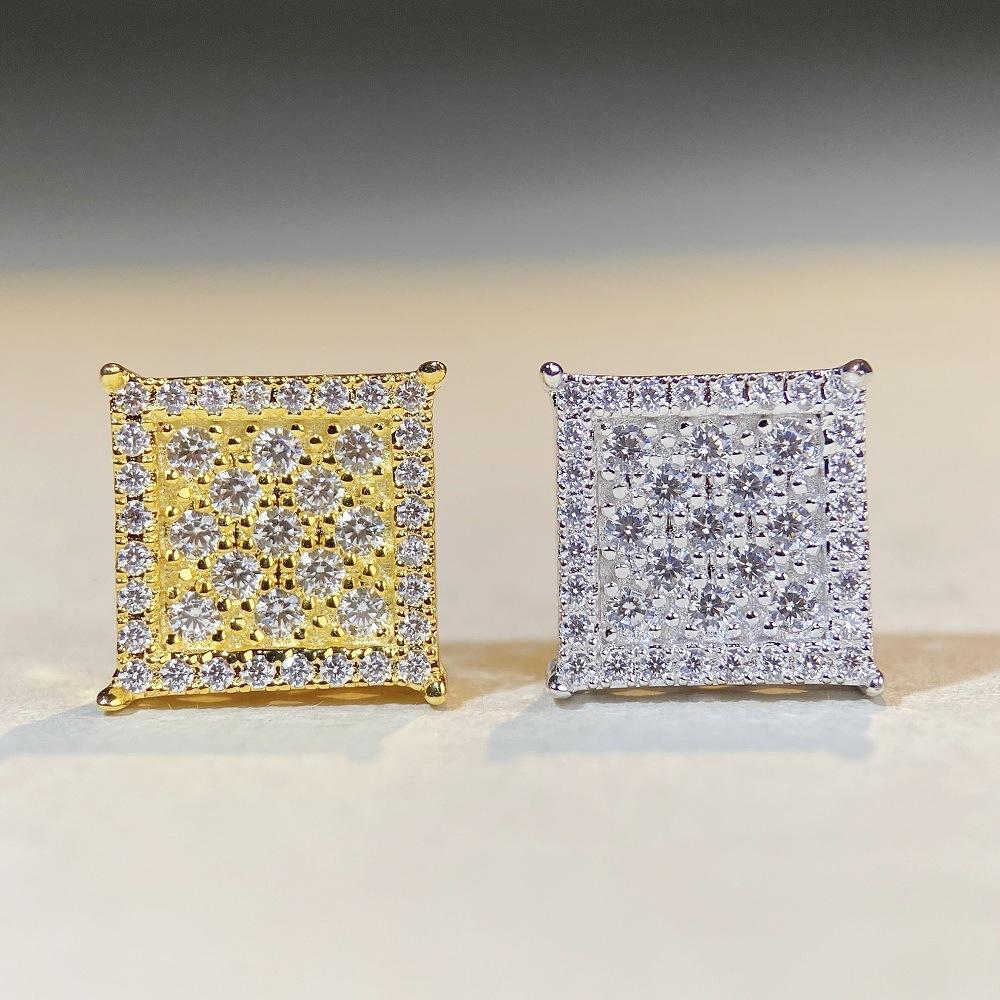 Luxurious 18K white gold and platinum PT950 hip-hop earrings for men and women, fashionable moissanite D color earrings