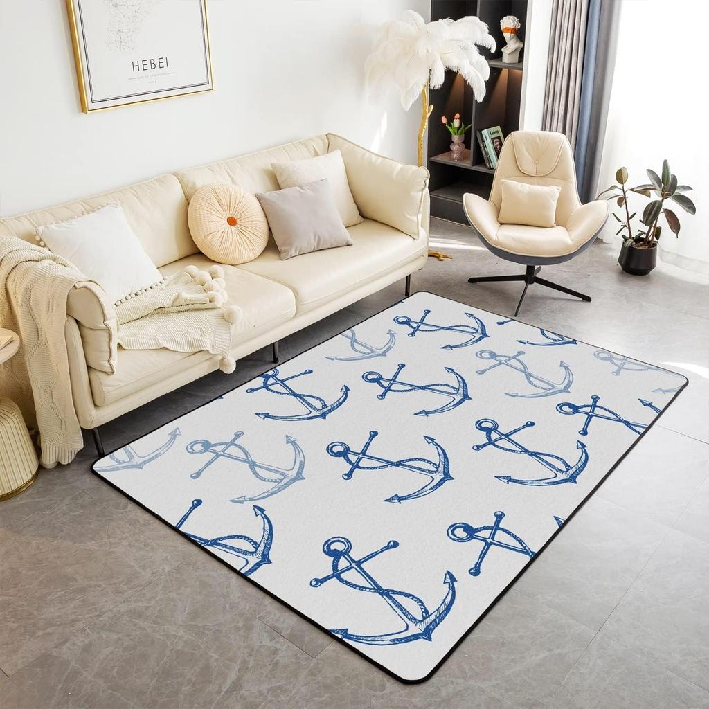 Nautical Decor Carpet Anchor Decor Living Room Rugs Kids Room Decor Sea Adventure Accent Rug Summer Holiday Indoor Floor Mat