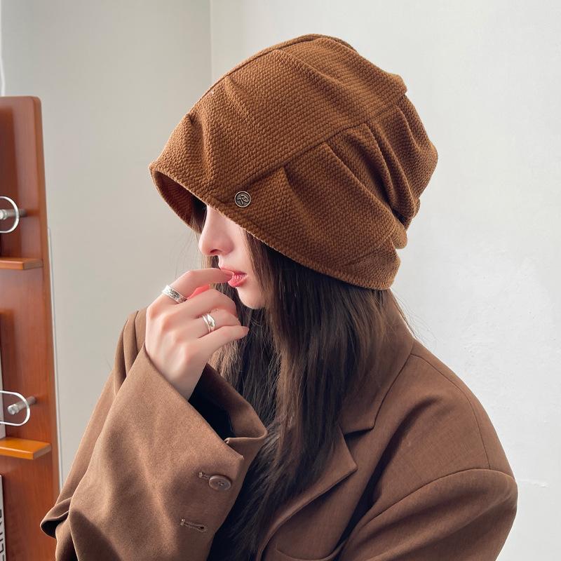 Women's Hat with Big Head Surround Baotou Hat Early Autumn Thin Face Showing Small Cold Hat Korean Version Versatile Pile Hat Trendy