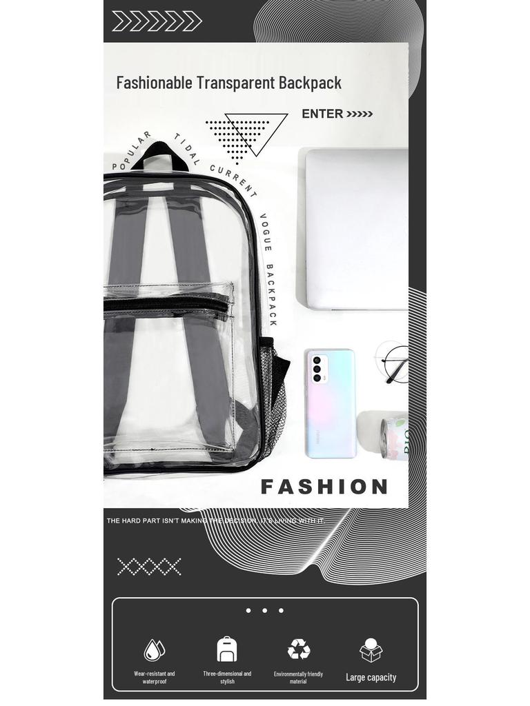 Waterproof Transparent PVC Large-Capacity Student School Backpack