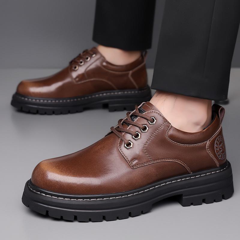 Fashion British Cowhide Platform Men's Dress Shoes Designer Soft-soled Increase Men Wedding Shoes Fashion Solid Color Derby Shoe Male