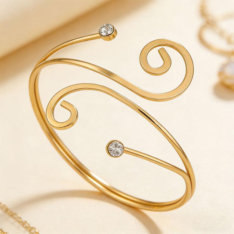 Women’s Fashion Diamond Studded Geometric Open Cuff Bracelet
