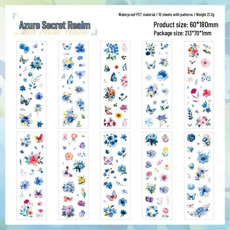 ZABC PET Floral Light Series Stickers: 10 Sheets of Die-cut Flower Language Scenery Backgrounds
