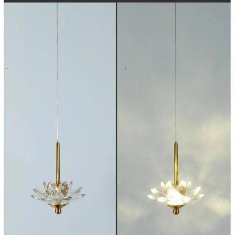 Modern Minimalist Luxurious Pendant Lamp Zen Crystal Lotus Light Creative Single Head Balcony Bedroom Bedside Led  Home Decor