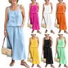 Damen Leinen Zweiteiler Ärmelloses Tanktop Weite Hosen Lässiges Sommeroutfit Leichter Atmungsaktiver Stoff