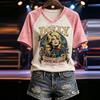 Women's Casual V-Neck Short-Sleeve Letter Print Top