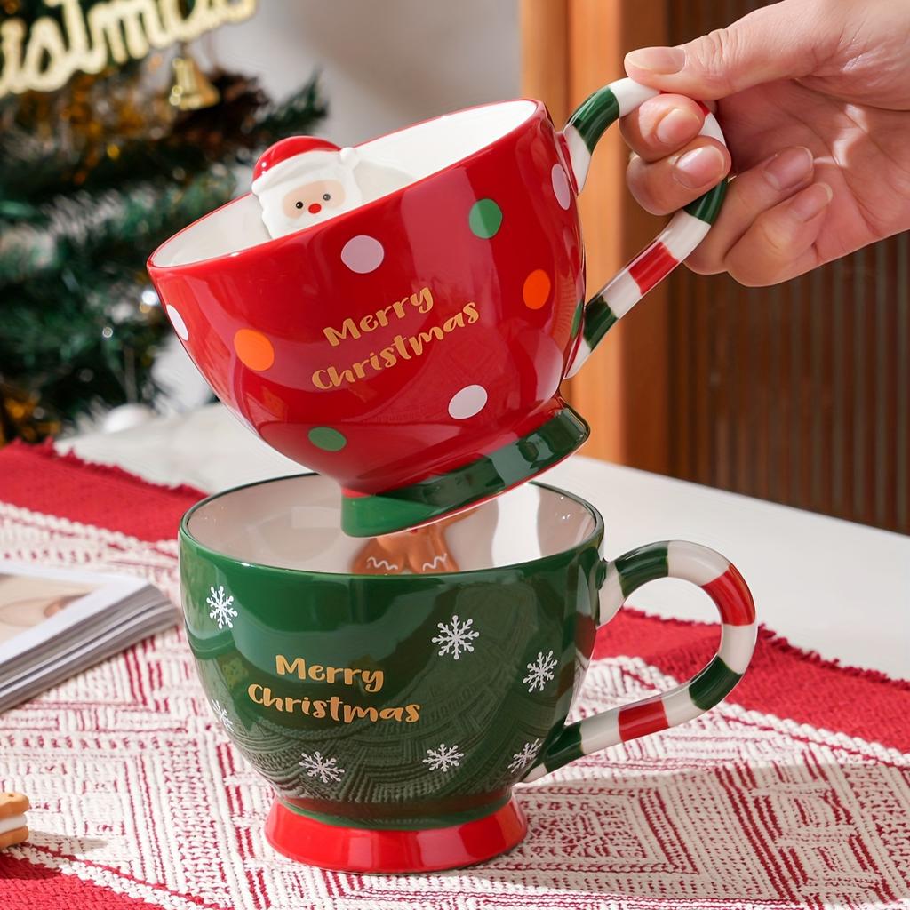 1 Stück Rot/Grün Cartoon Keramik Weihnachtsfrühstückstasse, Weihnachts-Serie Tasse Süße Tasse Halloween Keramiktasse Weihnachtsgeschenk Kreative Kaffeetasse, 500ml,