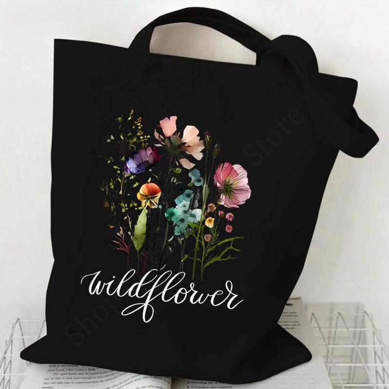 

Женская холщовая сумка-тоут с принтом полевых цветов и бабочек, сумка для покупок через плечо с изображением Иисуса и креста