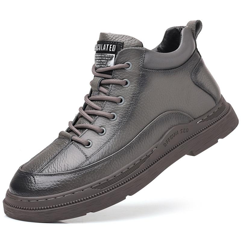 Winter new men's cotton shoes leather wool warm men's shoes high-top casual velvet men's leather shoes