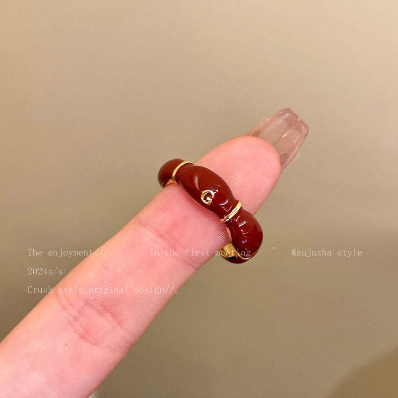 2024 New Style Wine Red Rose Zircon Whitening Index Finger Ring – Elegant, Adjustable, Stackable for Girls