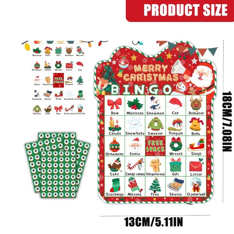Festliche Familien-Bingo-Spielkarten für 24 Spieler Komplettes Set mit 33 strapazierfähigen Teilen Unterhaltung für die Feiertagsparty