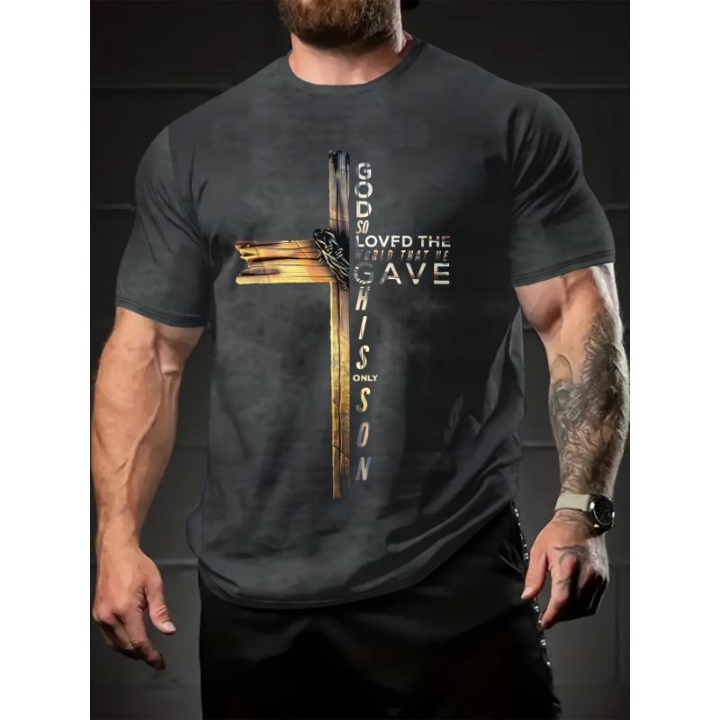 Men's Summer Casual Cross Pattern T-shirt - Comfortable and Fashionable Round Neck Short Sleeve T-shirt, Suitable for Daily Wearing