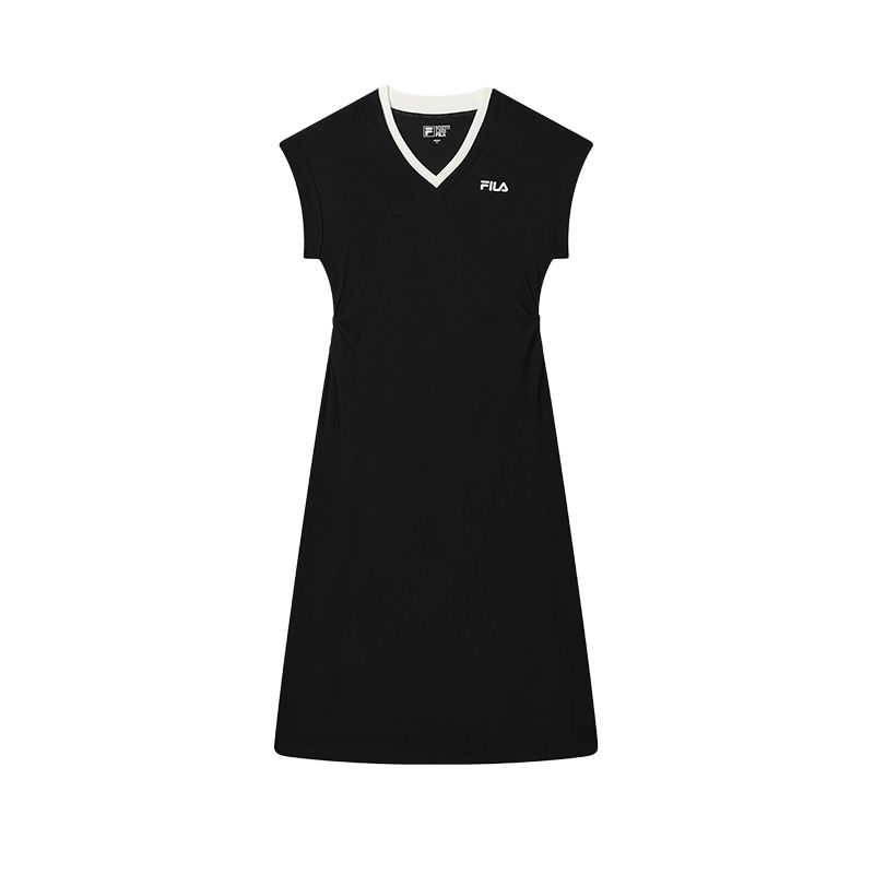 FILA Heritage V-Neck Fashion Versatile Sleeveless Dress Women Dresses Black F11W528303F-BK