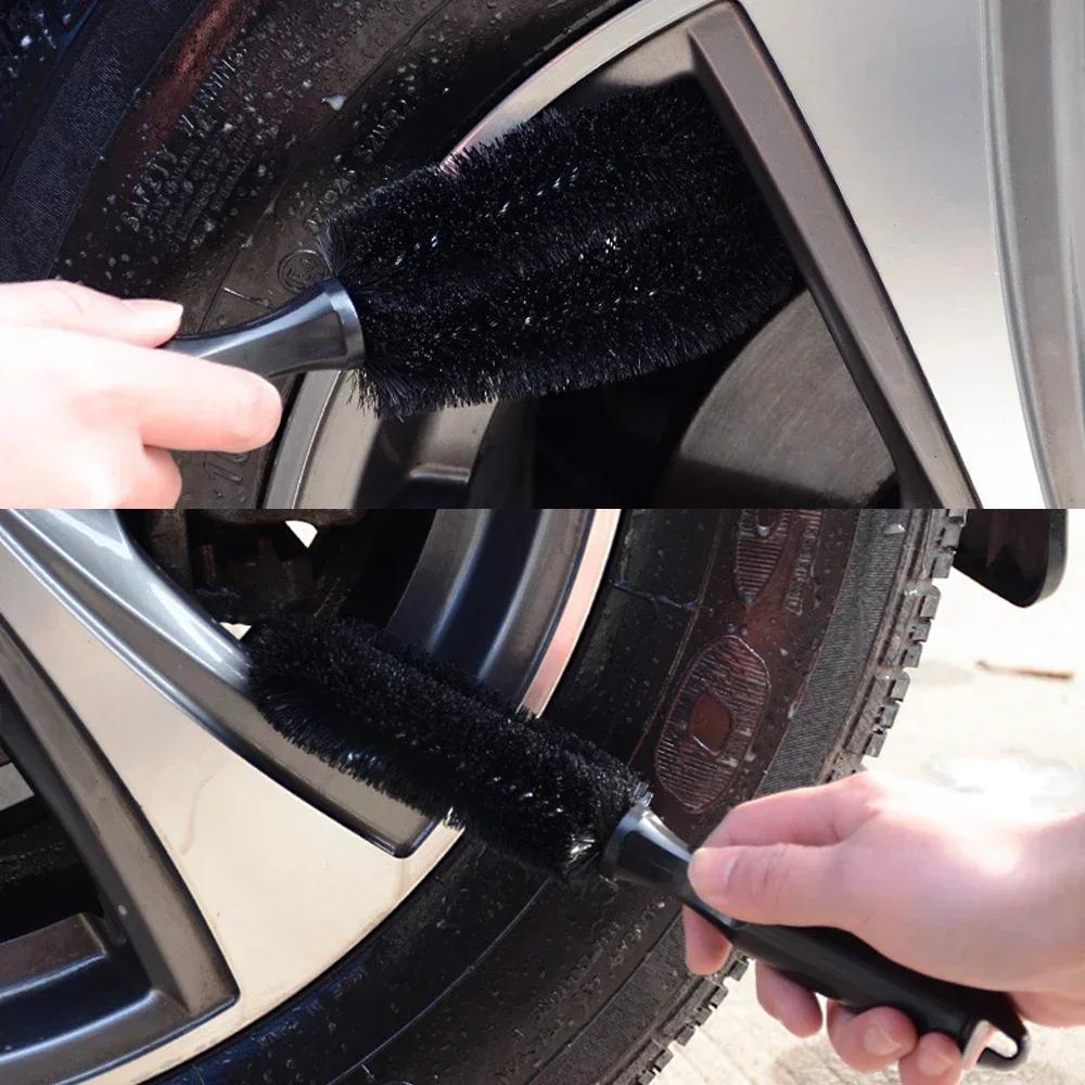 Simple Handle Car Wheel Brush Soft Bristle Tire Steel Ring Detail Cleaning Brush Car Washing Supplies Tool