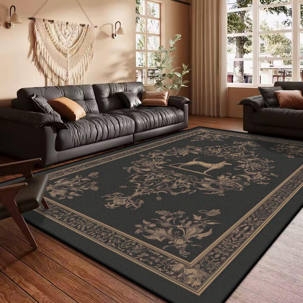 French Retro Style Creative Living Room Carpet Floral Pattern Kitchen Corridor Bedroom Mat Home Decoration Easy Care Sofa Rug