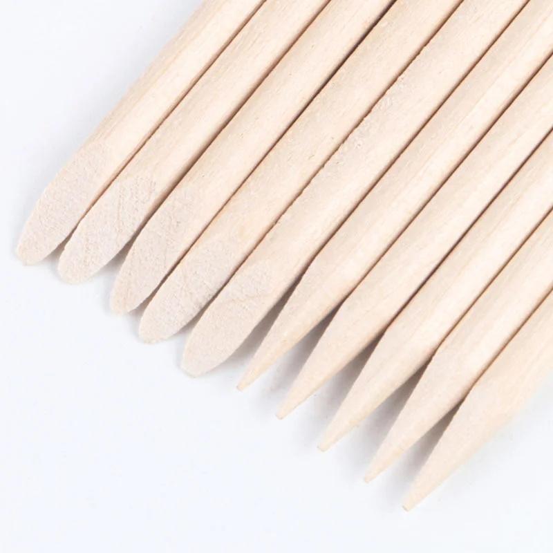 100pcs Cuticle Pusher Remover Beech Stick Dead Skin Push Nail Art Tools Rhinestones Picker Bead Pusher Manicure Pedicure Care