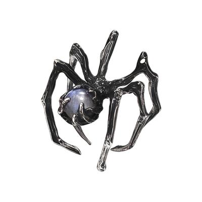 Gothic Punk Spinnenring mit mystischem Mondstein, verstellbare Größe für Damen, einzigartiger Dark-Art-Schmuck