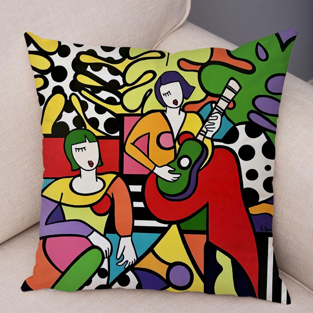 Geometric Cartoon Girl Colorful Abstract Art Drawing Pillowcase Sofa Cushion Cover Home Car Decor Home Decor