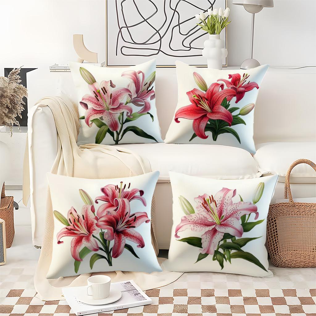 Graceful Lily Floral Pattern Digital Printing Pillow Cover Short Plush Suitable Living Rooms Bedrooms Sofas Throw Cushion Cover