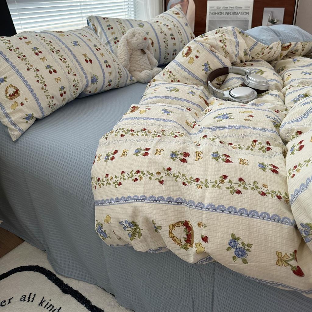 Duvet Cover Set  A-class Ultra Soft Jacquard Double-layer Yarn Washed Cotton Bedding Set  Floral Bed Sheet