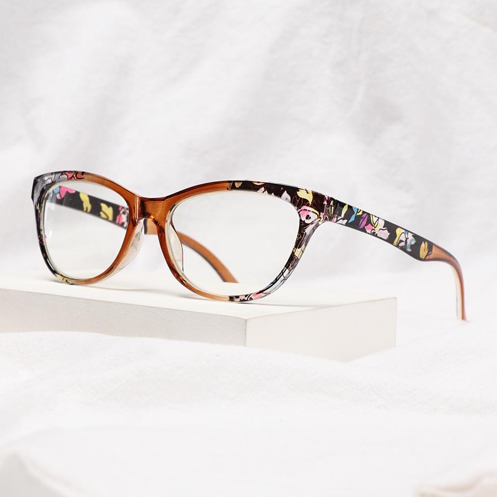 Katzenaugen Lesebrille Damen Herren Ultraleicht Harz Blumendruck Alterssichtigkeit Brille Leichtgewichtige Florale Weitsicht Brille