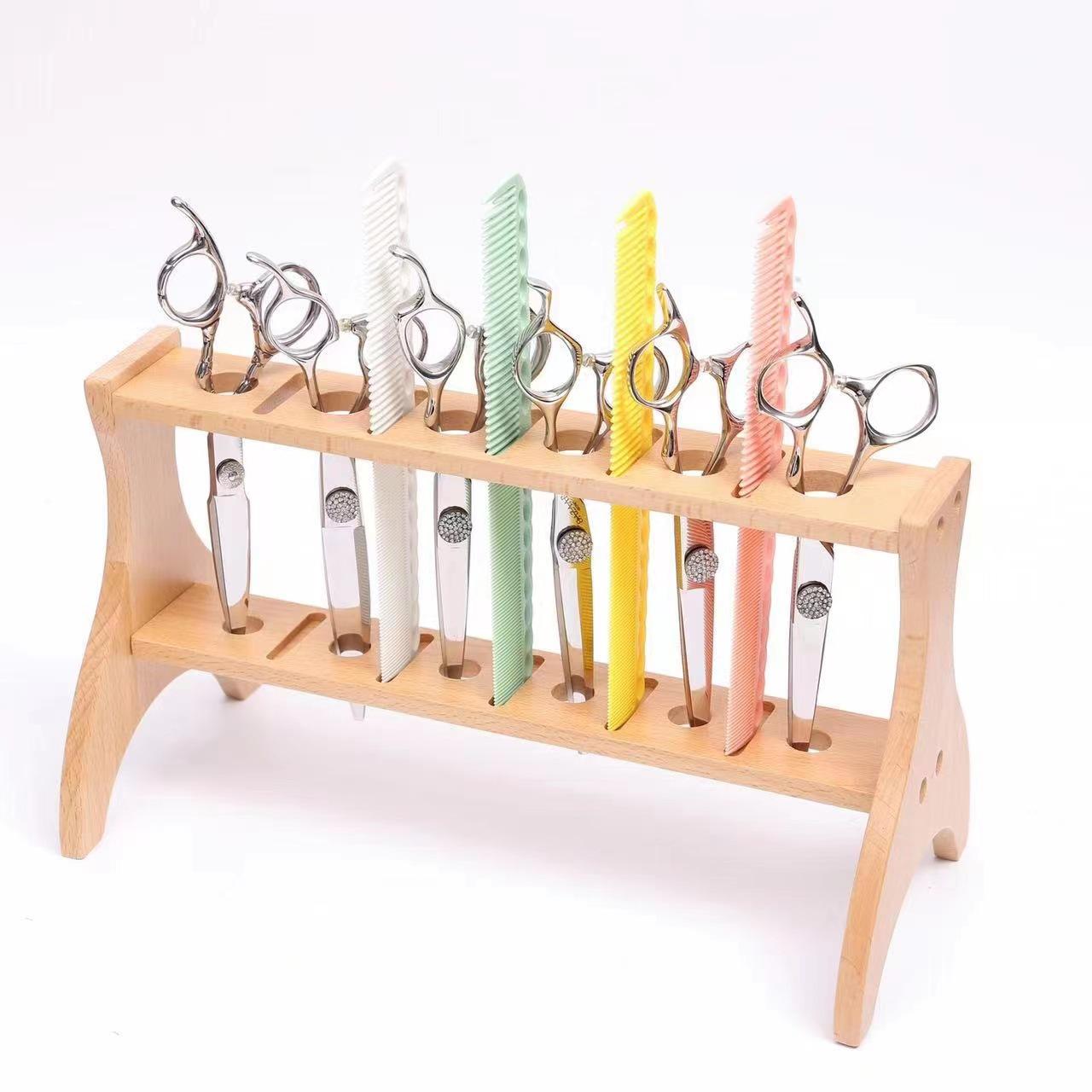 Barber Scissors Comb Clips Rack Salon Styling Tool  Premium Barbershop Wood Scissors Hairdressing Tool Display Stand