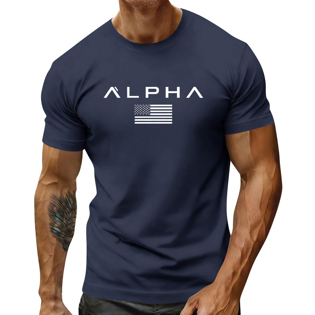 Men's Holiday Print Round Neck Short Sleeve Top Casual Sports Top