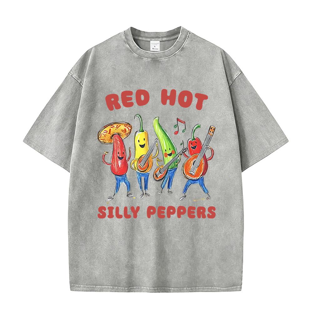 Washed Vintage Red Hot Silly Peppers Funny Meme Graphic T Shirts Men Retro Gothic Metal Rock Tshirt Mens Casual Humor Tshirts