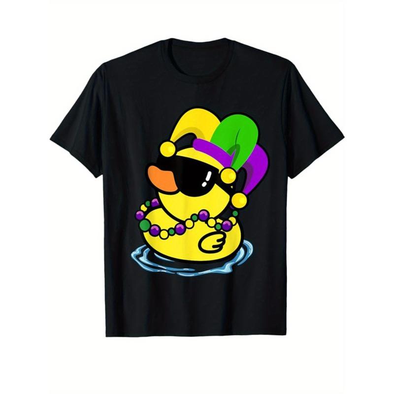 

Men s T-Shirt Mardi Gras Rubber Duck with Sunglasses, Jester Hat & Beads 4XL чорний